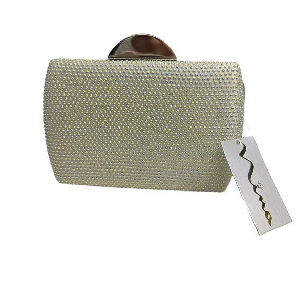 Nina Pacey White AB Allover Crystal Minaudiere NWT Evening Clutch Shoulder Bag - Picture 3 of 6